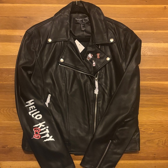 Jackets & Blazers - NWT Hello Kitty Black Faux Leather Moto Jacket